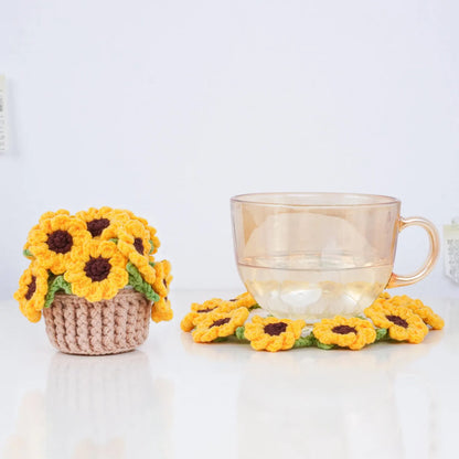 At Sunflower Coaster Pot Crochet Pattern