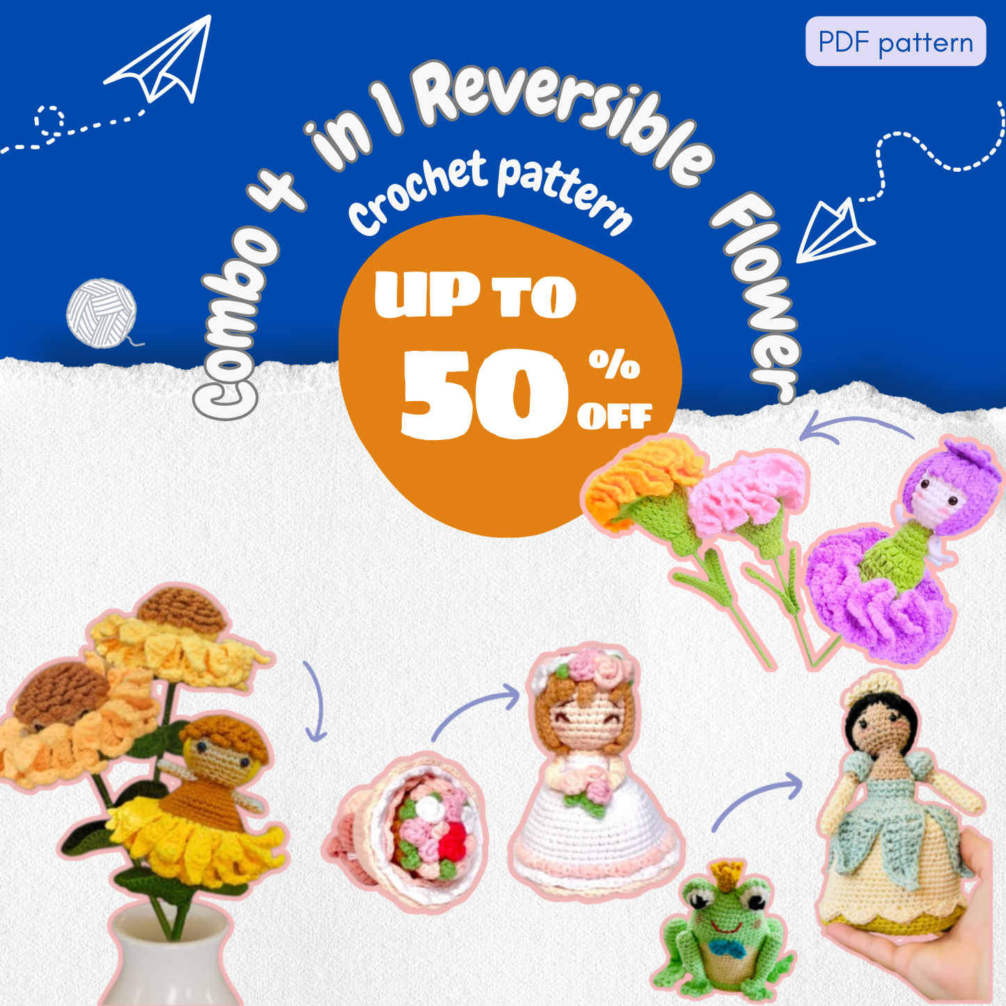 Combo 4 in 1 Reversible  Flower Crochet Pattern