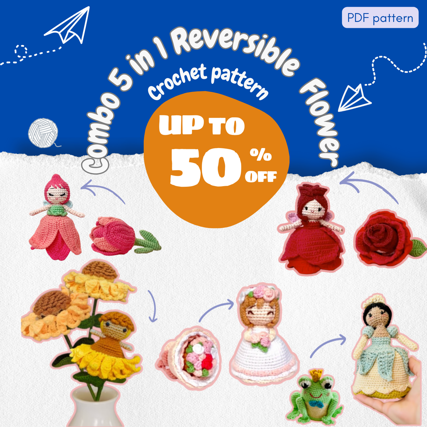 Combo 5 in 1 Reversible  Flower Crochet Pattern