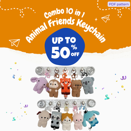 Combo 10 in 1 Animal Friends Keychain Crochet Pattern
