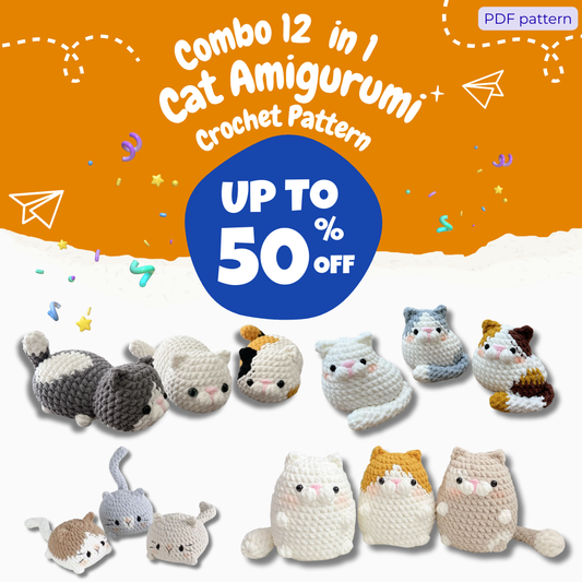 Combo 12 in 1 Cat Amigurumi Crochet Pattern